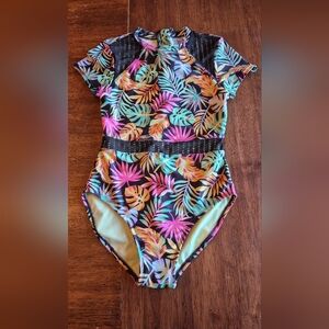 art class Multicolor Leaf Print Kids Rashguard